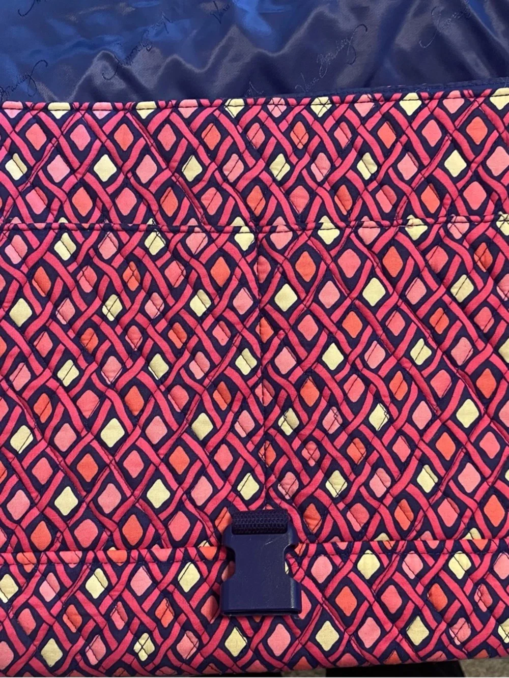 Vera Bradley Katalina Pink Diamonds Quilted Laptop Messenger Bag with Navy Strap